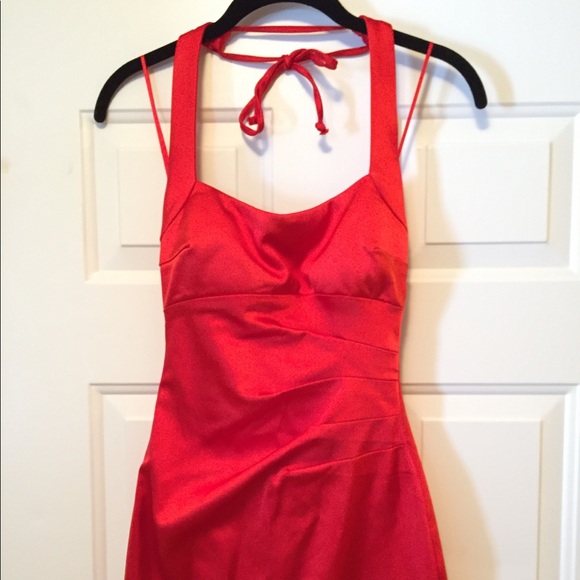 Cache Cocktail Satin Halter Top Dress Red - Picture 2 of 8